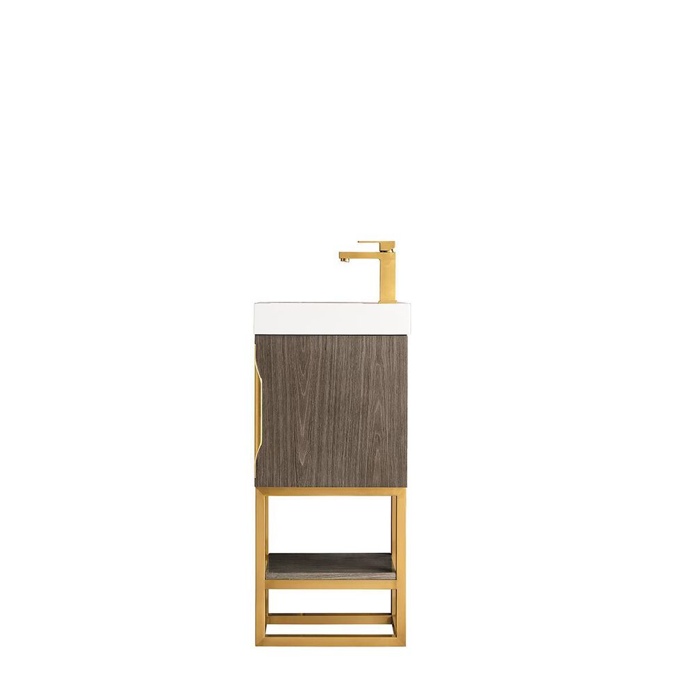 James Martin Columbia 16" Single Vanity Cabinet in Ash Gray, Radiant Gold, with White Glossy Solid Surface Top, , large