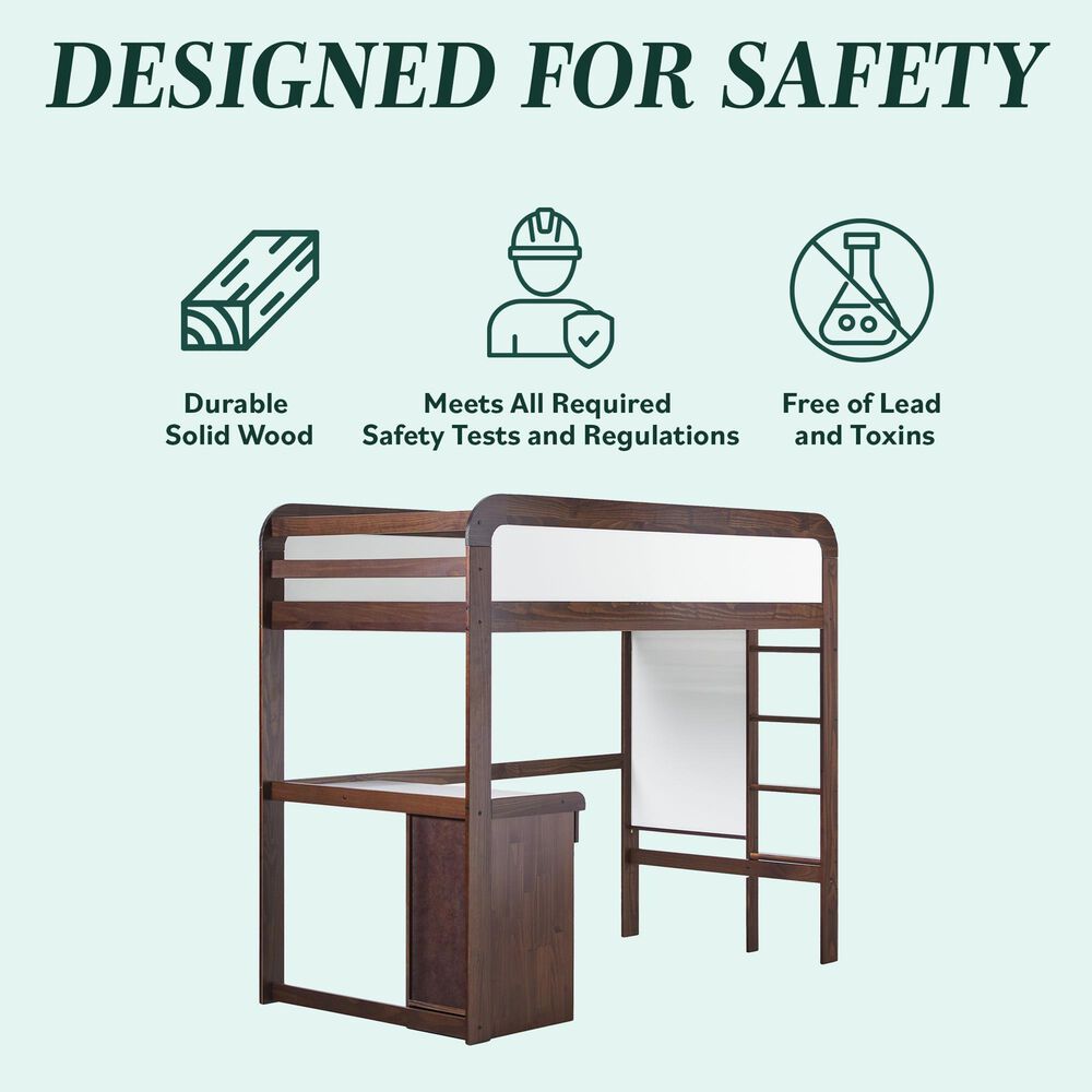 Walker Edison Adyn Twin Loft Bunk Bed with Desk in Walnut, , large