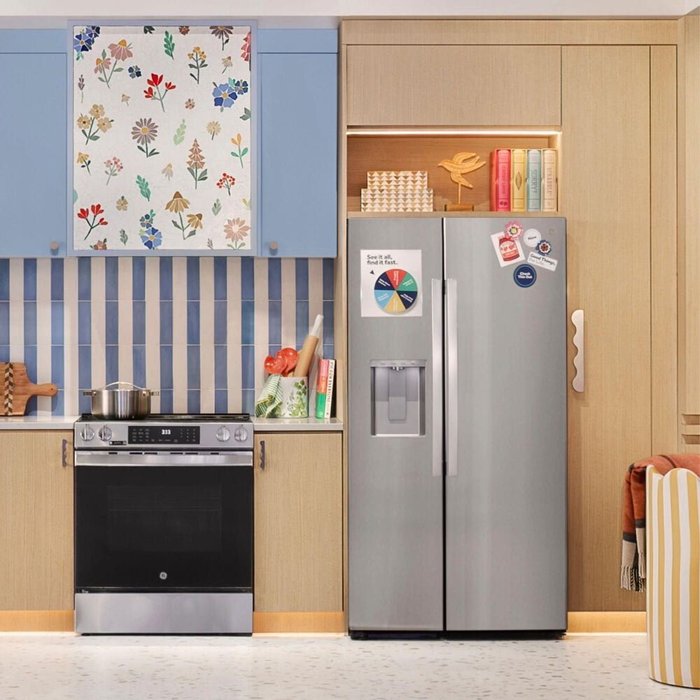 GE Appliances 24 Cu. Ft. Counter-Depth Side-By-Side Refrigerator with LED Light Wall in Fingerprint Resistant Stainless Steel, , large