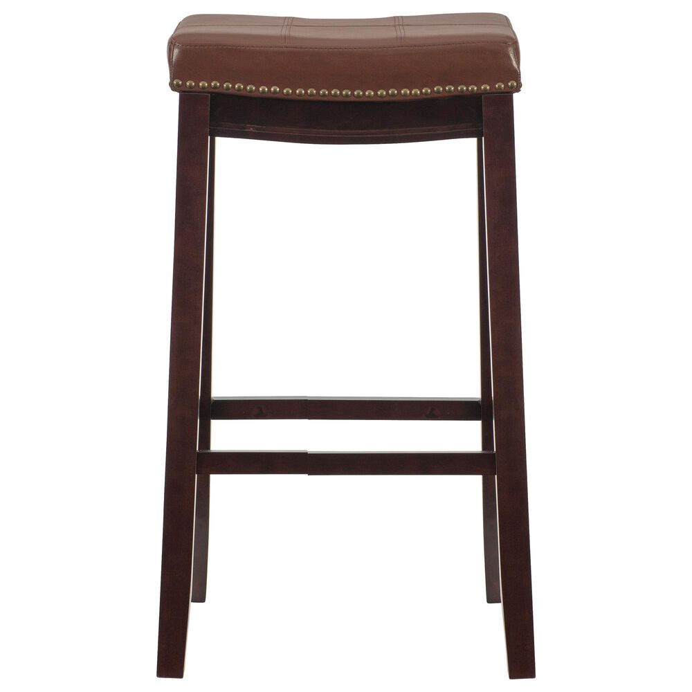 Linon Home Decor Claridge Bar Stool with Cognac Cushion in Dark Brown, , large