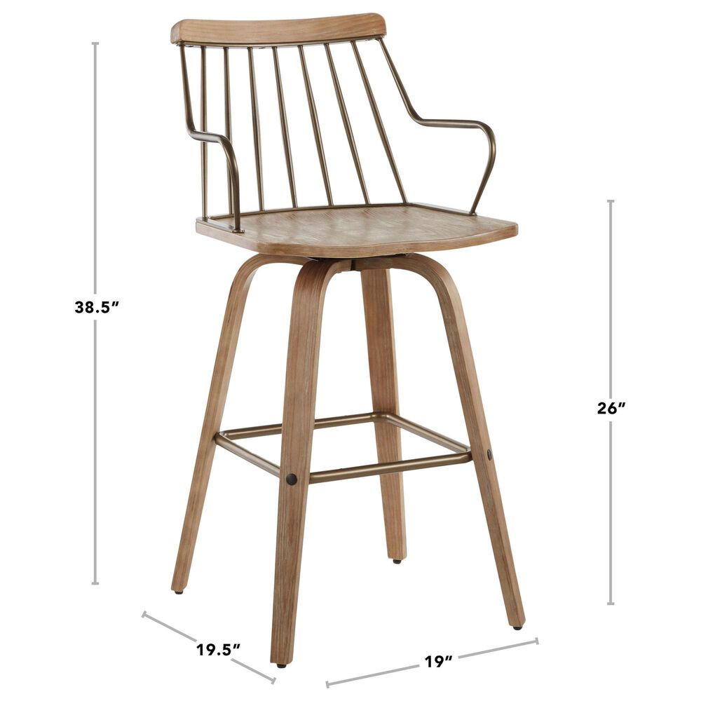 LumiSource Preston Swivel Counter Stool in Whitewashed and Antique Copper, , large