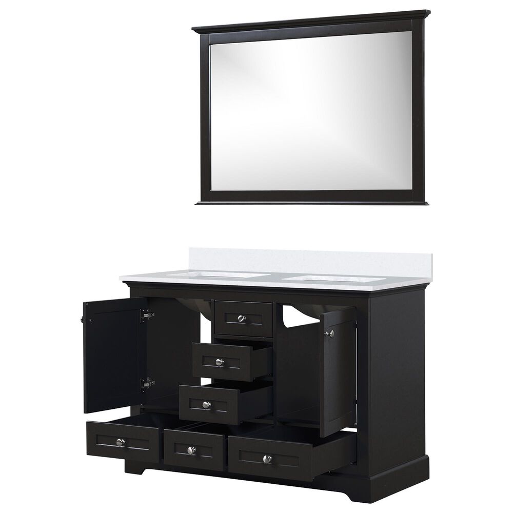 Lexora Home Dukes 48&quot; Double Bathroom Vanity in Espresso with 2 cm White Cultured Marble Top, Rectangular Sinks and 46&quot; Mirror, , large