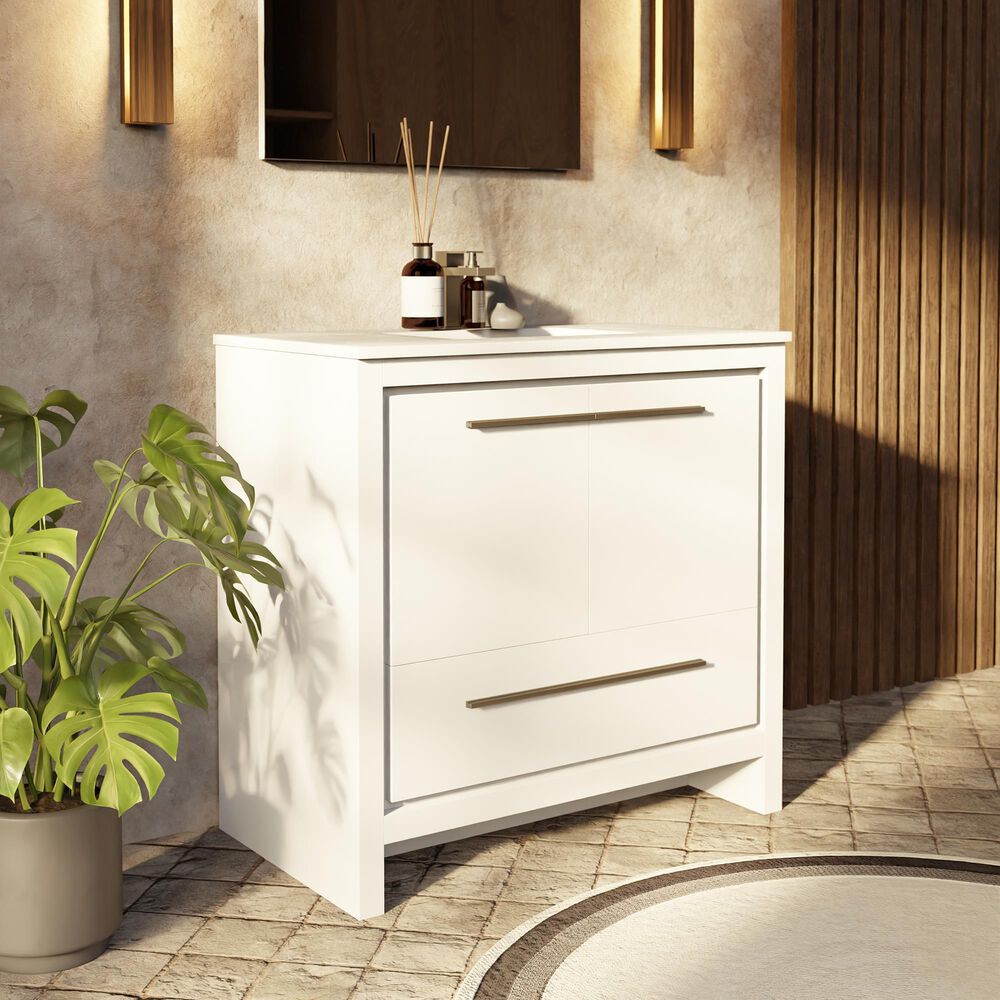 Lexora Home Lafarre 36" Single Bathroom Vanity in White with 2 cm White Quartz Top and Rectangular Sink, , large