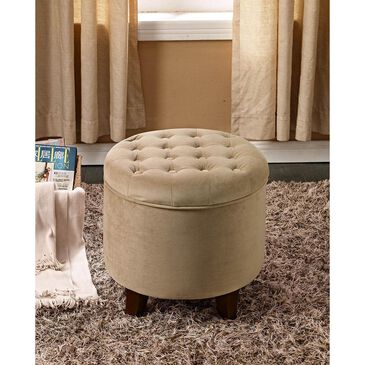 Kinfine Large Round Storage Ottoman in Rich Tan Mocha, , large