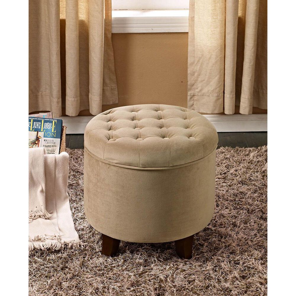Kinfine Large Round Storage Ottoman in Rich Tan Mocha, , large