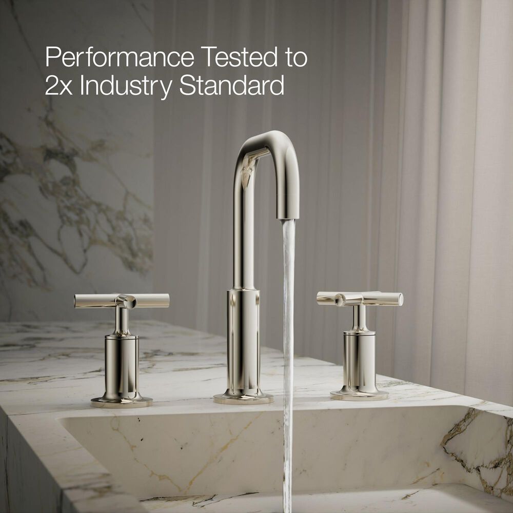 Kohler Purist Widespread Bathroom Sink Faucet with Cross Handles and High Gooseneck Spout in Vibrant Polished Nickel, , large