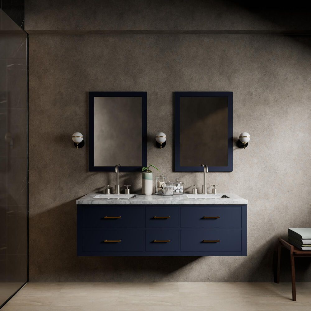 Lexora Home Castor 60" Double Bathroom Vanity in Blue with 2 cm White Carrara Marble Top and Rectangular Sinks, , large