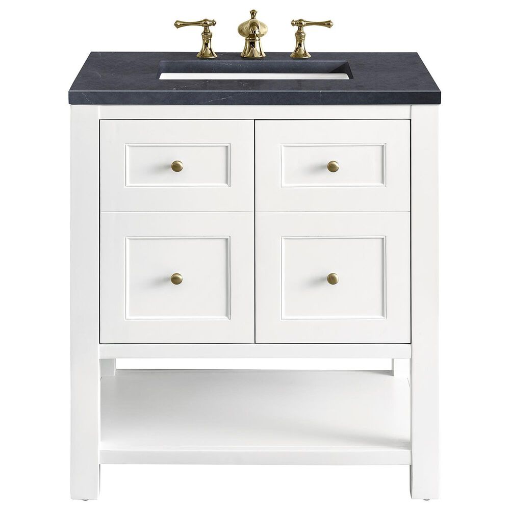 James Martin Vanities Breckenridge 30" Single Bathroom Vanity in Bright White with 3 cm Charcoal Soapstone Quartz Top and Rectangular Sink, , large