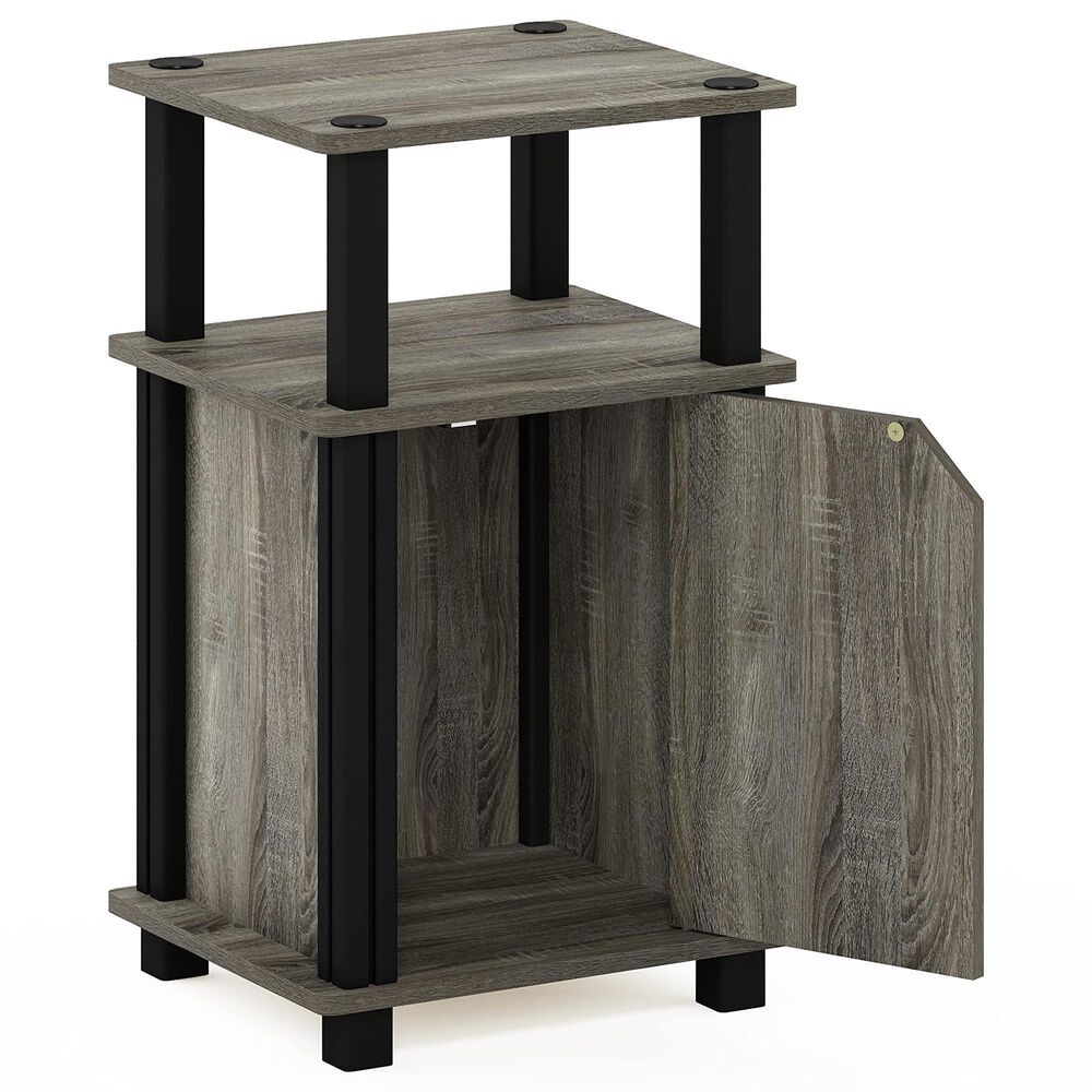 HOMLUX Brahms 3-Tier End Table in French Oak Grey and Black, , large
