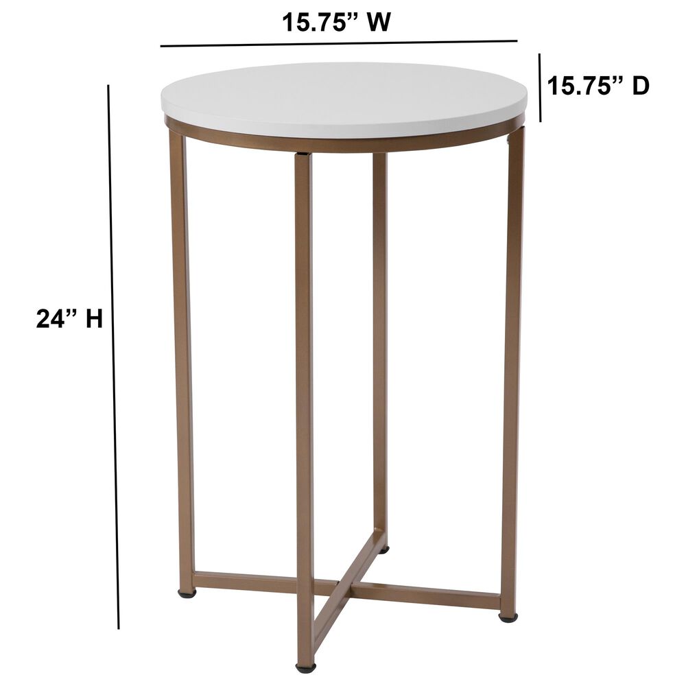 Flash Furniture Hampstead End Table in White with Matte Gold Finish, , large