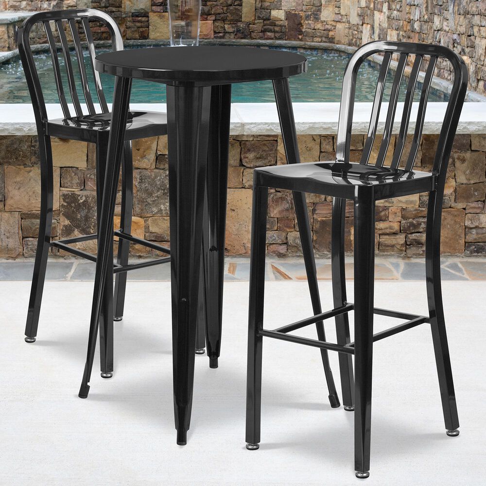Flash Furniture 3-Piece Metal Bar Table Set in Black, , large