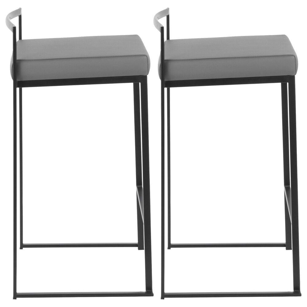 Lumisource Fuji Stackable Counter Stool with Grey Faux Leather Cushion in Black &#40;Set of 2&#41;, , large