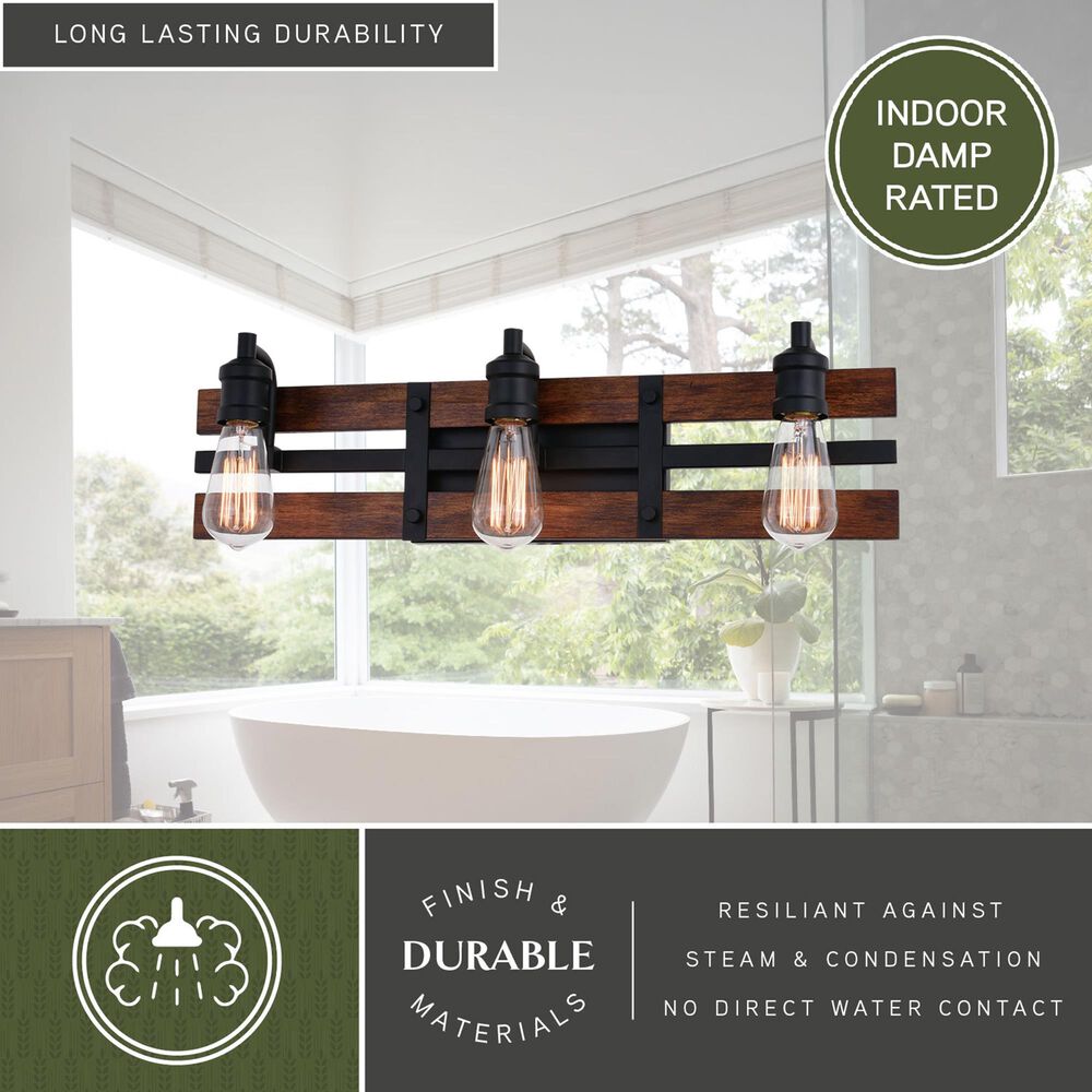 Vaxcel Carrington 3-Light Bathroom Vanity in Matte Black and Deep Walnut, , large