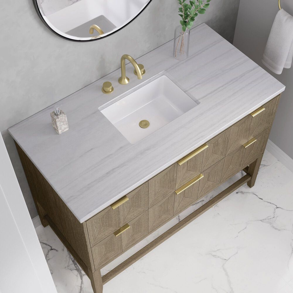 James Martin Vanities Emmeline 48&quot; Single Vanity in Pebble Oak with 3 cm Arctic Fall Solid Surface Top, , large