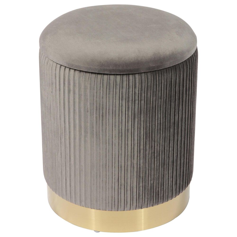 Tov Furniture Zoe Storage Ottoman in Grey Velvet Nebraska Furniture Mart
