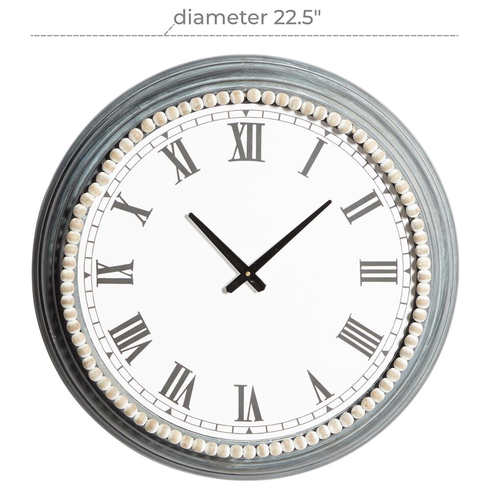 Maple and Jade Decorative Wall Clock with Beaded Accents in Washed Black and White, , large
