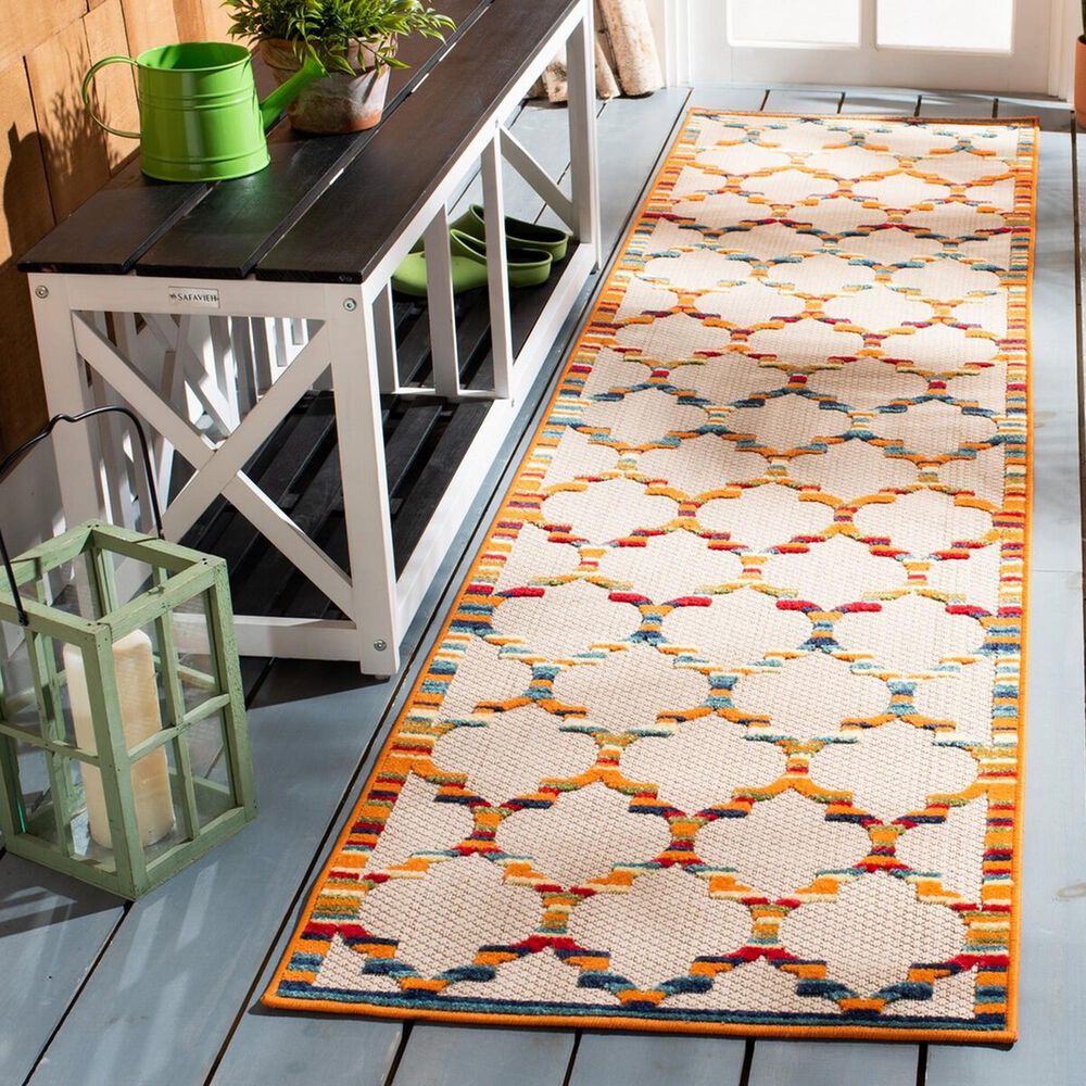 Safavieh Cabana CBN333A 2&#39;2&quot; x 9&#39; Ivory and Orange Indoor/Outdoor Performance Runner, , large