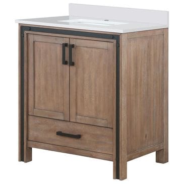 Lexora Home Ziva 30" Single Bathroom Vanity in Rustic Barnwood with 2 cm White Cultured Marble Top and Rectangular Sink, , large