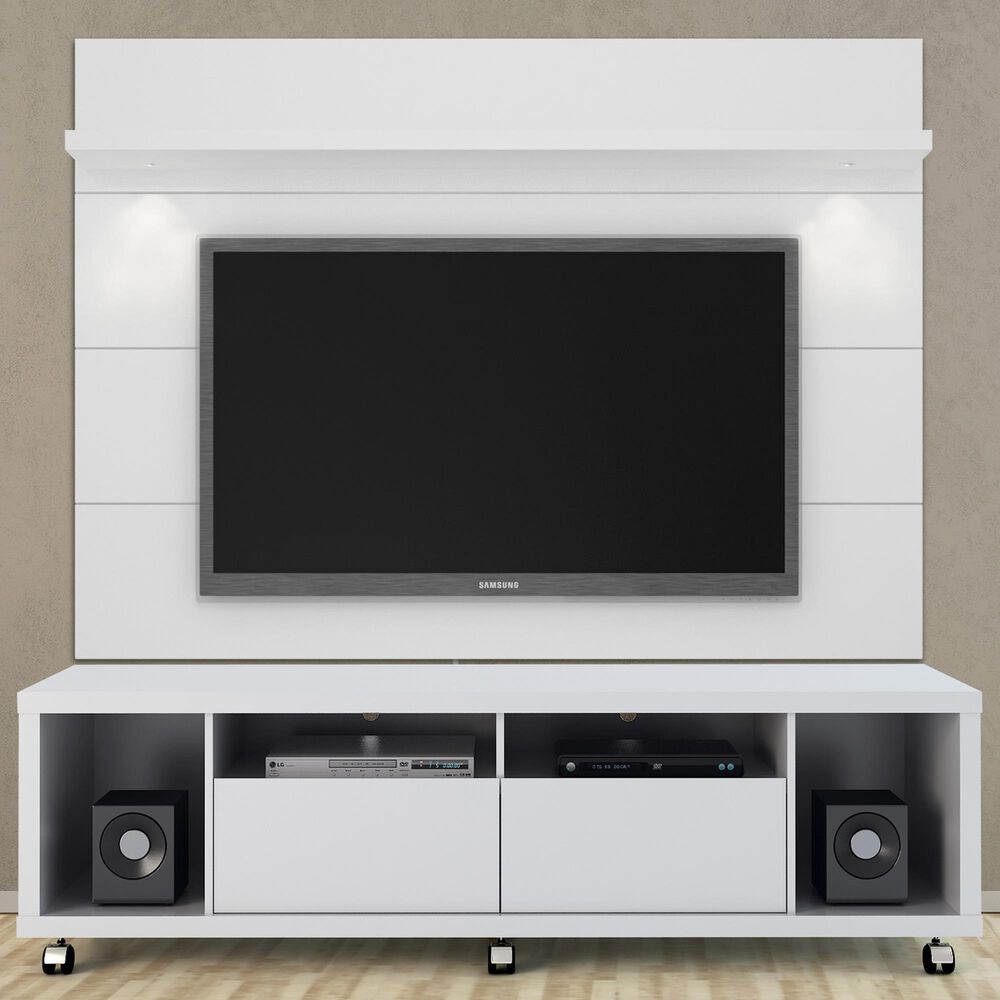 Dayton Cabrini 1.8 71" TV Stand & Wall Panel Set in White Gloss, , large