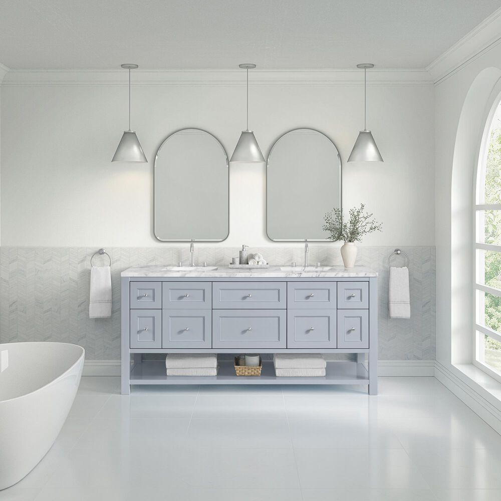 James Martin Vanities Breckenridge 72&quot; Double Bathroom Vanity in Serenity Blue with 3 cm Carrara White Marble Top and Rectangular Sinks, , large