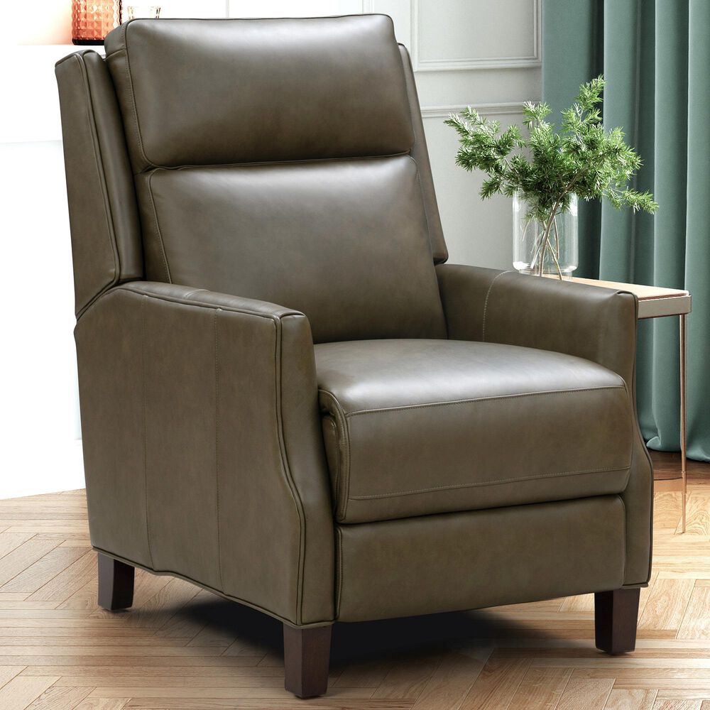 Barcalounger Ledger Leather Push-Back Recliner in Olive, , large