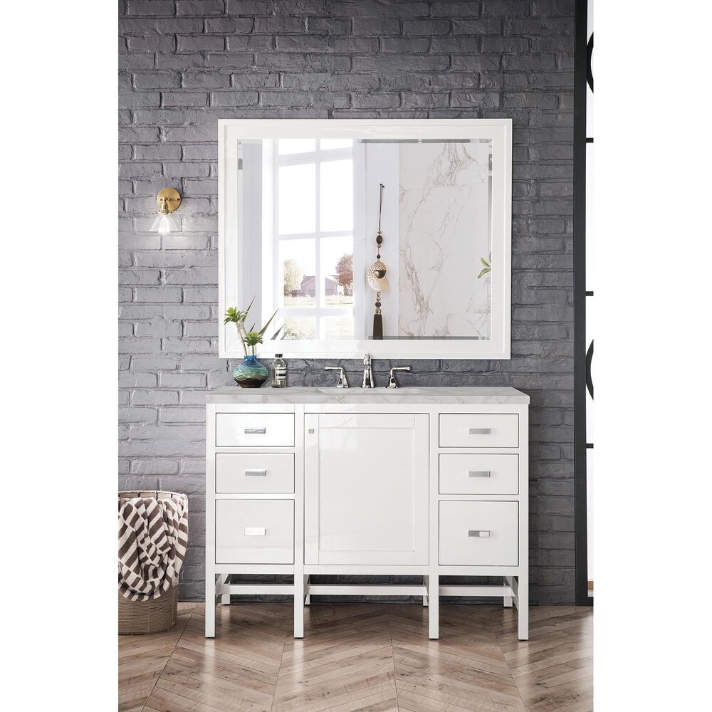 James Martin Vanities Addison 48" Single Bathroom Vanity in Glossy White with 3 cm Victorian Silver Quartz Top and Rectangular Sink, , large
