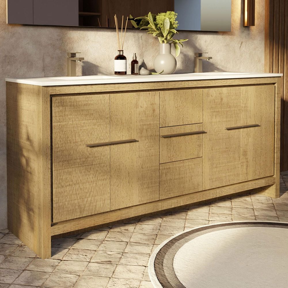 Lexora Home Lafarre 72" Double Bathroom Vanity in Rustic Acacia with 2 cm White Quartz Top and Rectangular Sinks, , large