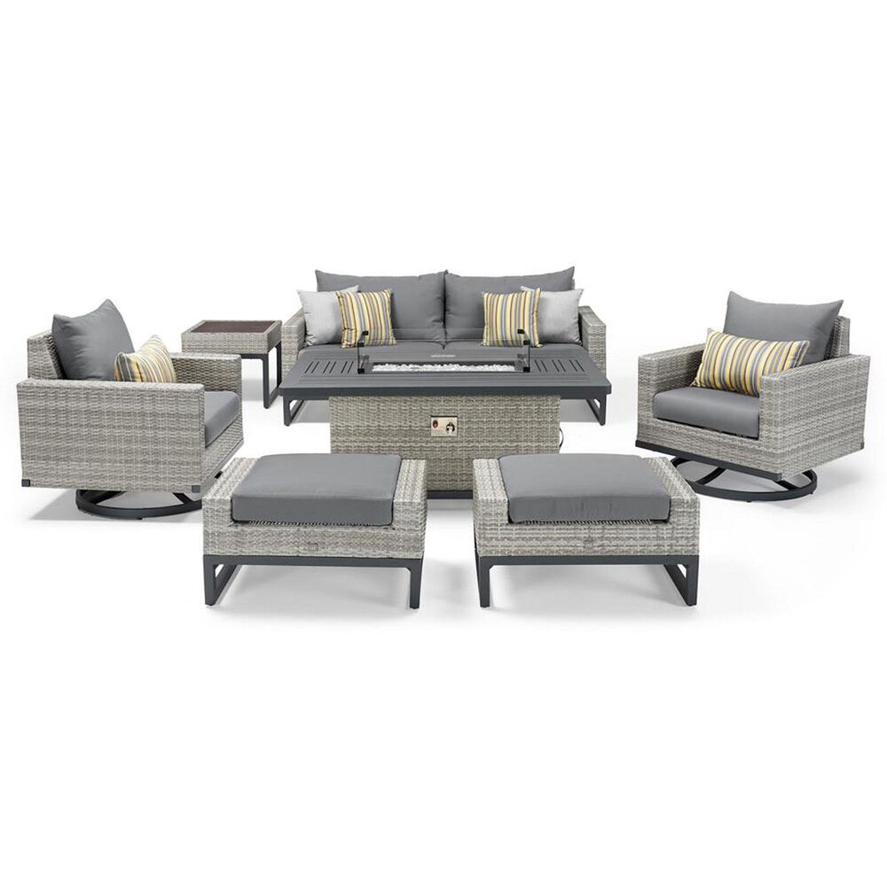 RST Brands Milo 7-Piece Patio Motion Fire Set with Charcoal Gray Cushion in Gray, , large