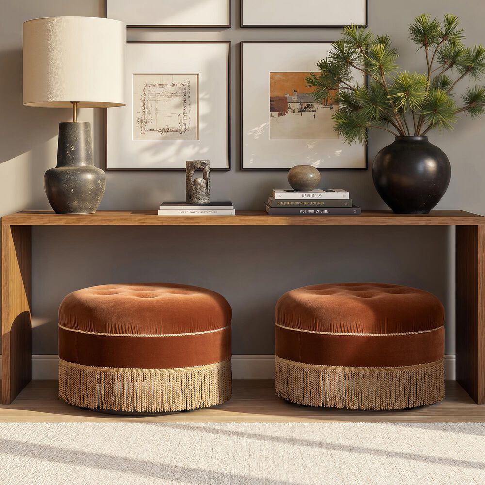 Jennifer Taylor Home Yolanda Standard Ottoman in Burnt Orange and Gold, , large