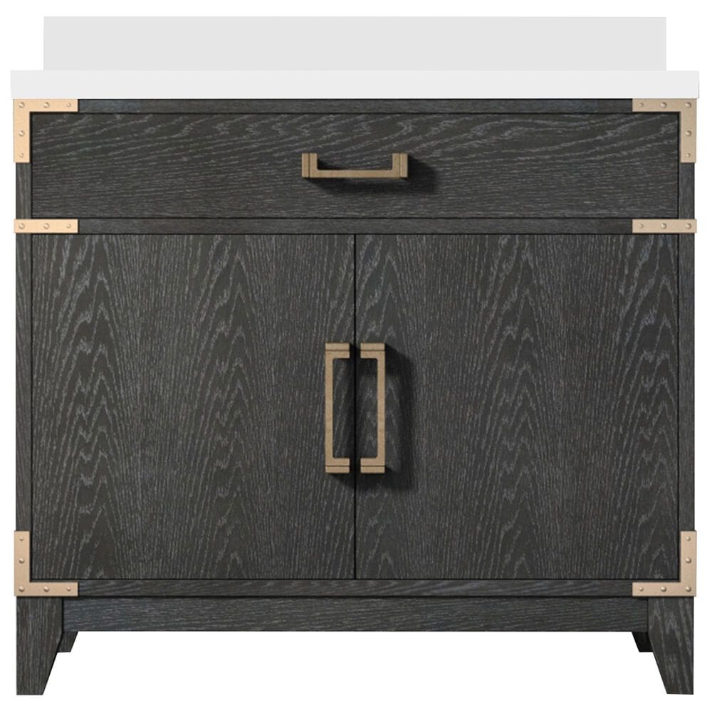 Lexora Home Laurel 36&quot; Single Bathroom Vanity in Black Oak with White Quartz Top and Rectangular Sink, , large