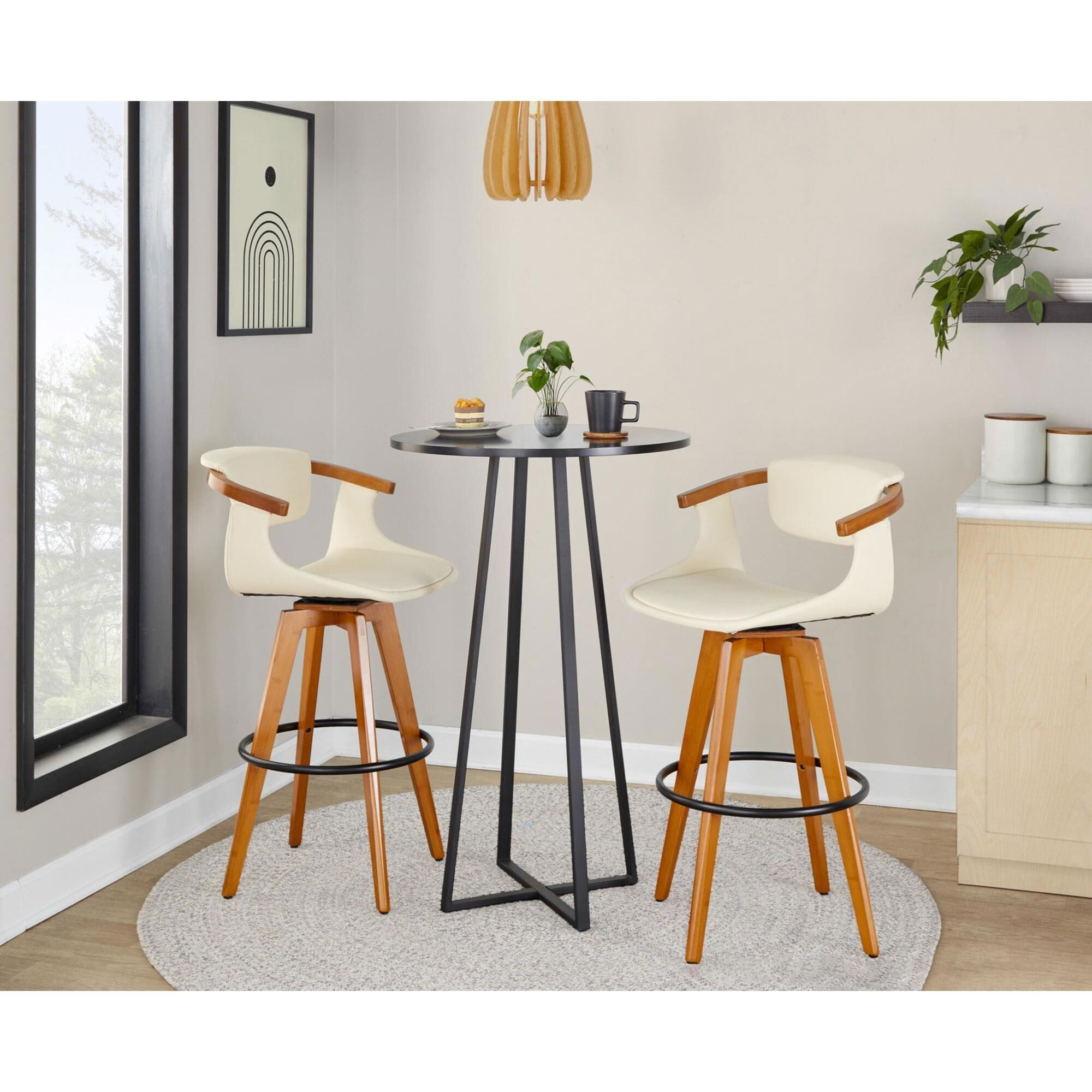 LumiSource Oracle Swivel Barstool with Cream Cushion in Walnut and