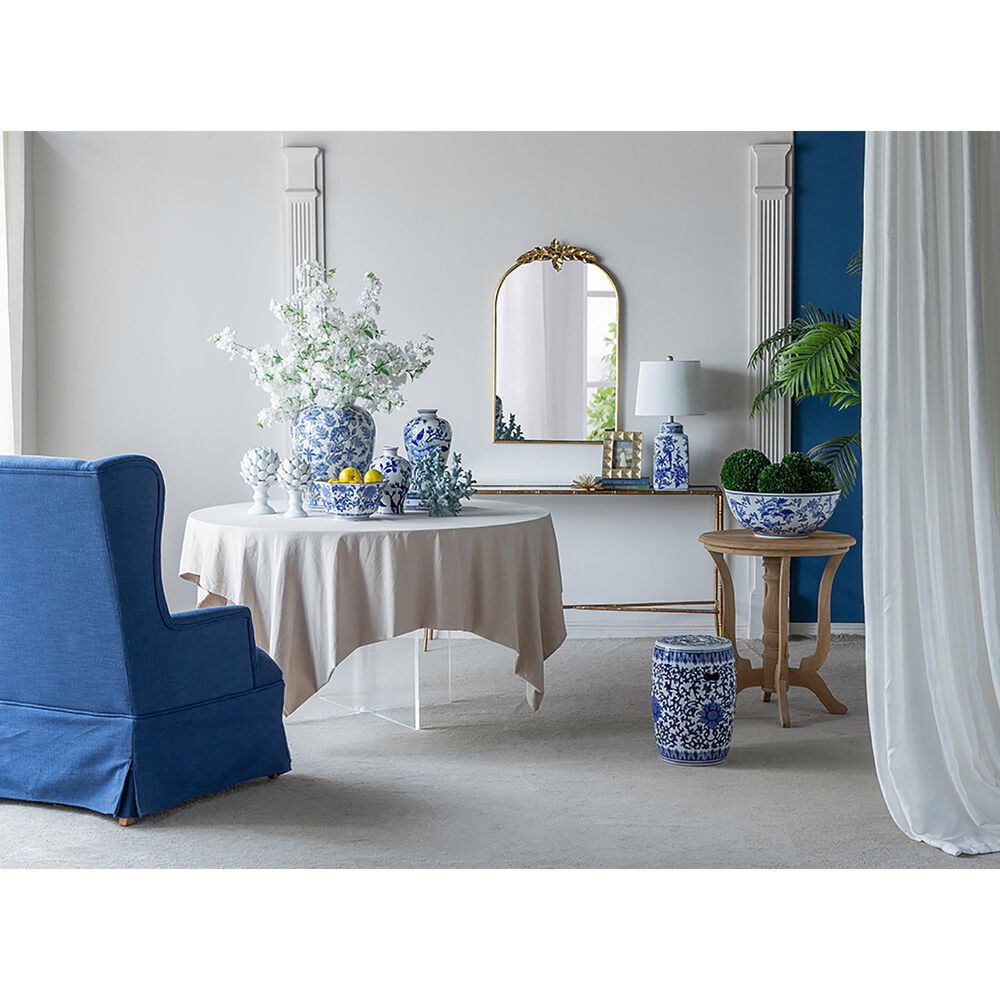 A&amp;B Home Flower Bird Table Lamp in Blue and White, , large