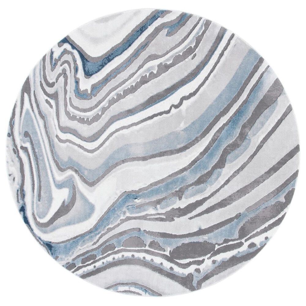 Safavieh Craft CFT843M 6"7" Round Blue and Grey Area Rug, , large