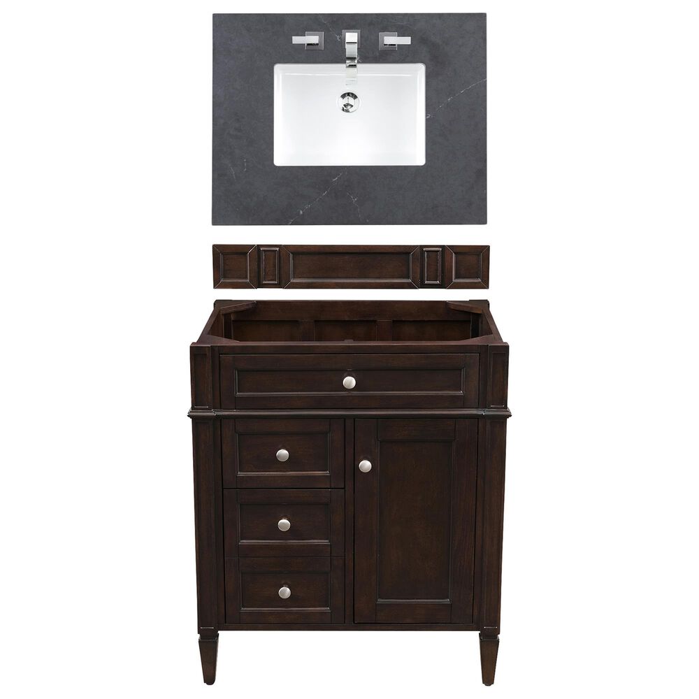 James Martin Vanities Brittany 30" Single Bathroom Vanity in Burnished Mahogany with 3 cm Charcoal Soapstone Quartz Top and Rectangle Sink, , large