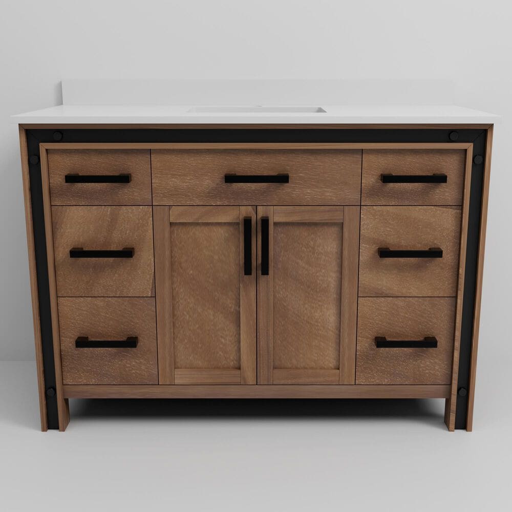 Lexora Home Ziva 48&quot; Single Bathroom Vanity in Rustic Barnwood with 2 cm White Cultured Marble Top and Rectangular Sink, , large