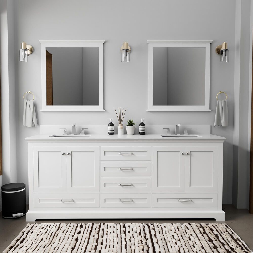 Lexora Home Dukes 80" Double Bathroom Vanity in White with 2 cm White Cultured Marble Top and Rectangular Sinks, , large