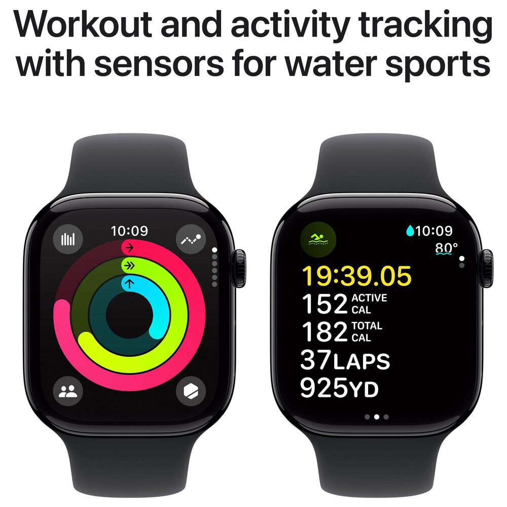 Apple Watch Series 10 GPS 46mm Jet Black Aluminum Case with Black Sport Band - M/L, , large