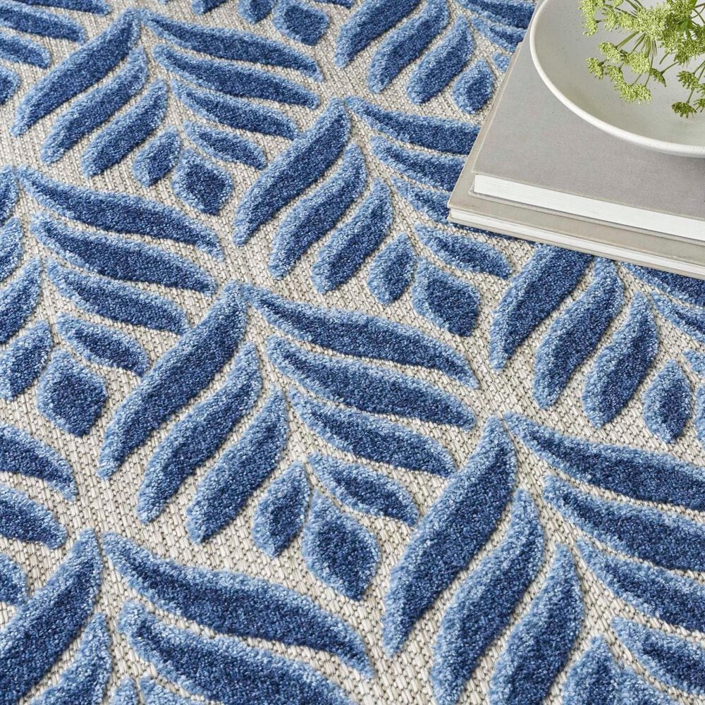 Nourison Aloha Floral 5&#39;3&quot; x 7&#39;5&quot; Blue Indoor/Outdoor Area Rug, , large