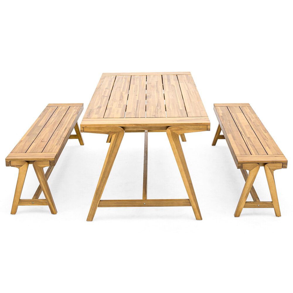 Hearth and Haven 3-Piece Outdoor Picnic Table Set in Teak, , large