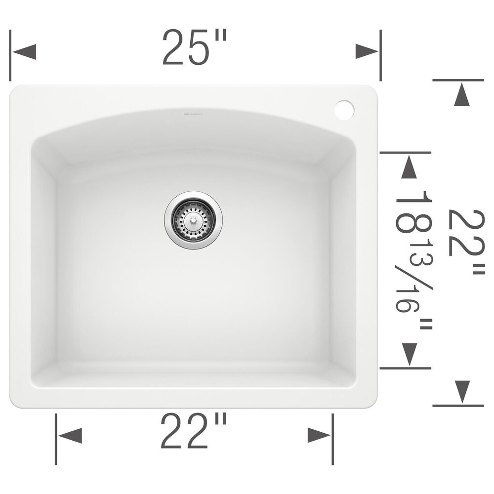 Blanco Diamond 25&quot; Single Bowl Dual Mount Kitchen Sink in White, , large