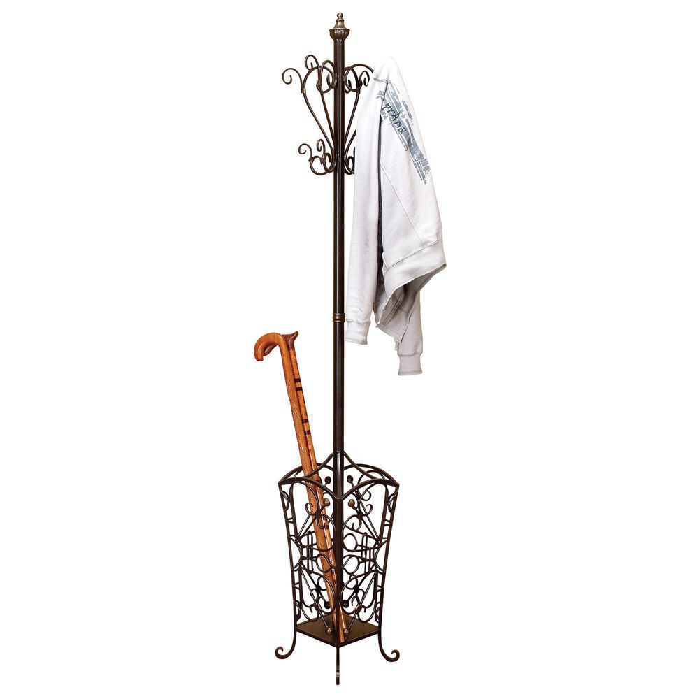 Maple and Jade Traditional Coat Rack with Umbrella Stand in Black, , large