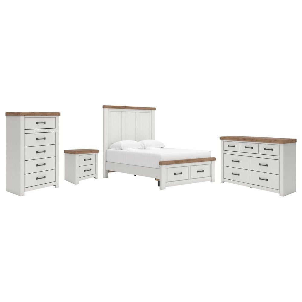 Ashley Savonport Full Storage Bed with Dresser Chest and Nightstand in White and Brown, , large