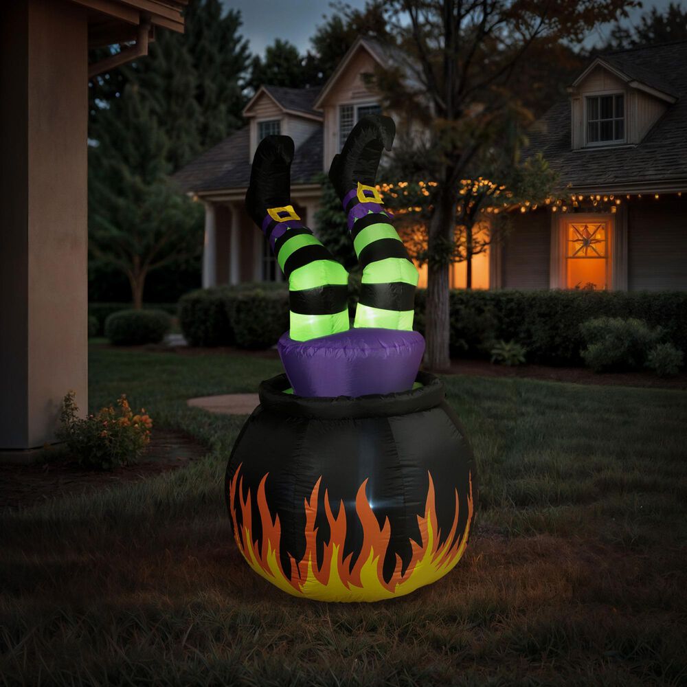 The Gerson Company 5&#39; Animated Inflatable Halloween Witch in Cauldron, , large