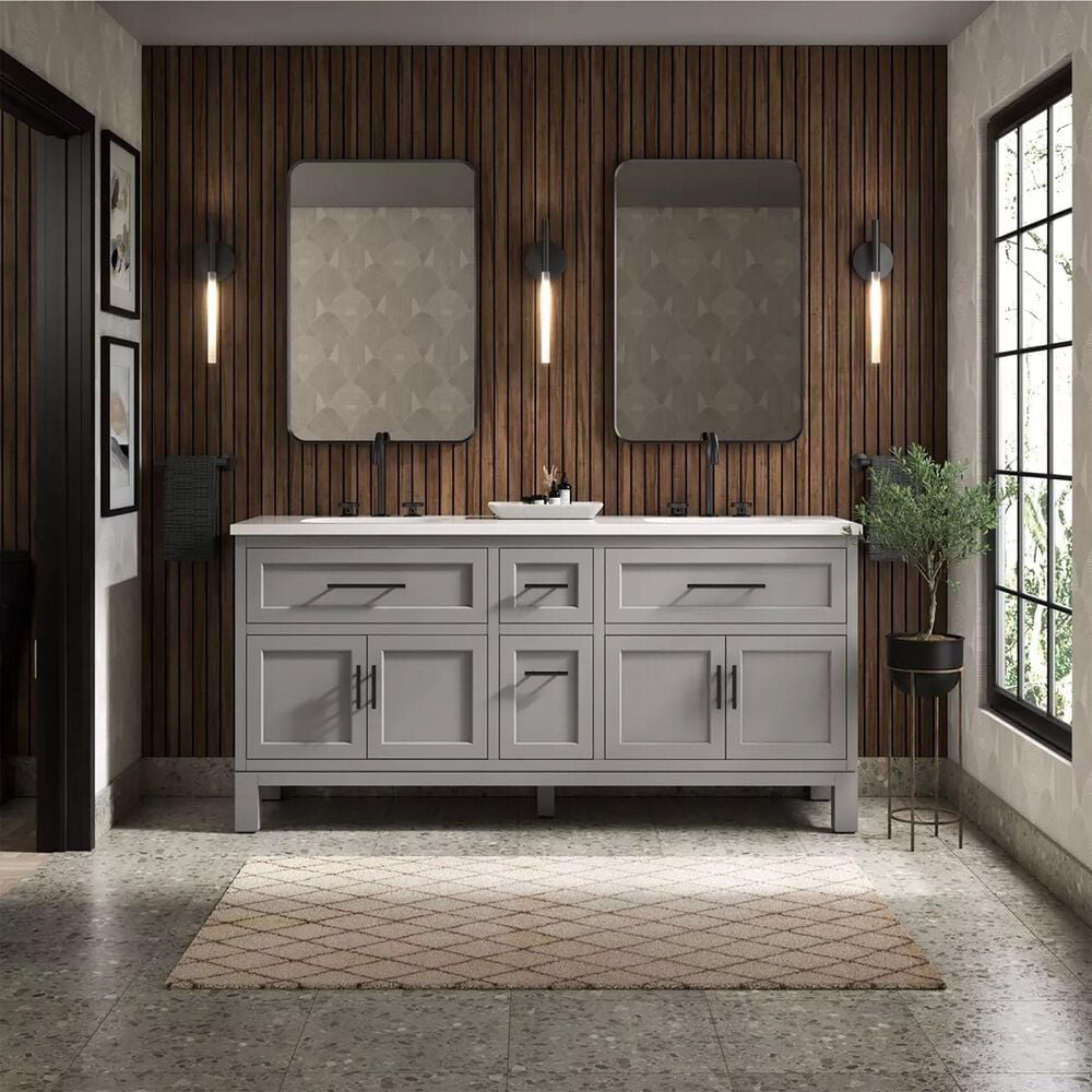 Kohler Quo 72&quot; Double Bathroom Vanity in Mohair Grey with 3 cm Pure White Quartz Top and Oval Sinks, , large