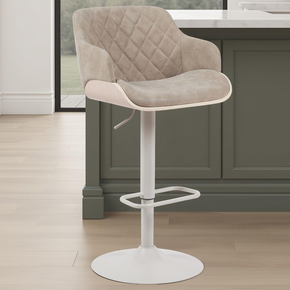 Armen Living Toby Adjustable Swivel Bar Height Stool with Vintage Taupe Upholstery in Ivory, , large