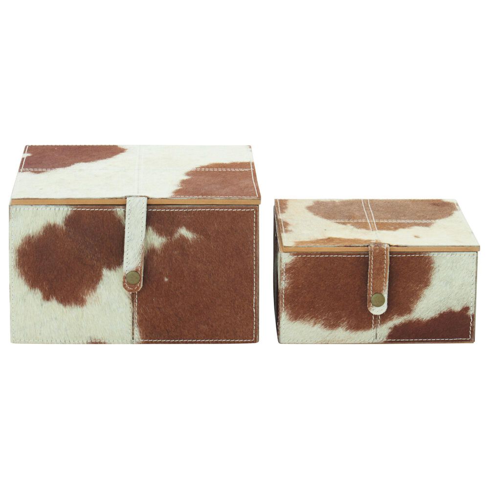 Maple and Jade 2-Piece Handmade Decorative Box Set with Snap Front Closure in Brown and White, , large