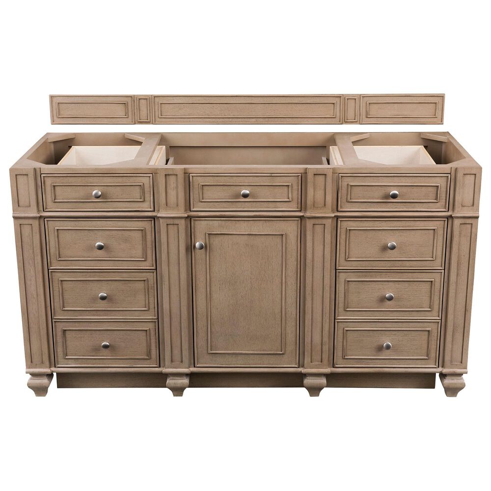 James Martin Vanities Bristol 60&quot; Single Bathroom Vanity in Whitewashed Walnut with Single Hole 3 cm White Zeus Quartz Top and Rectangular Sink, , large