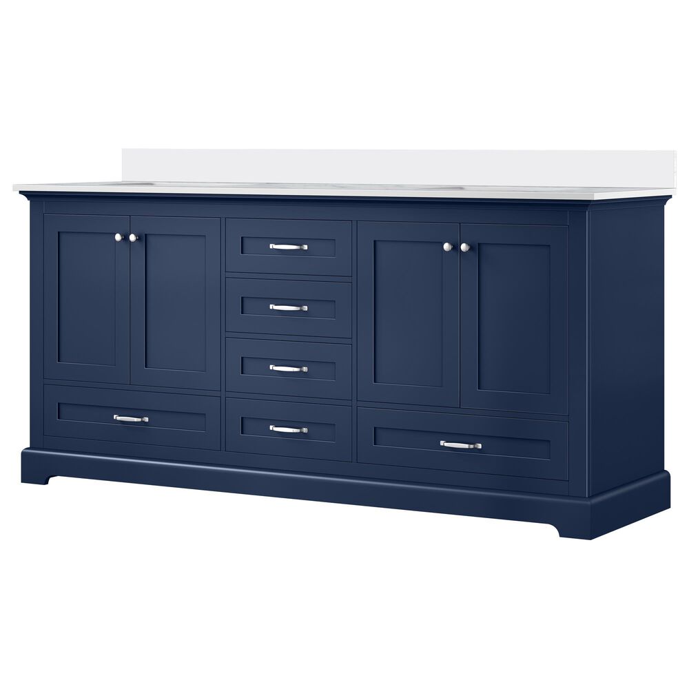 Lexora Home Dukes 72" Double Bathroom Vanity in Navy Blue with 2 cm White Cultured Marble Top and Rectangular Sinks, , large