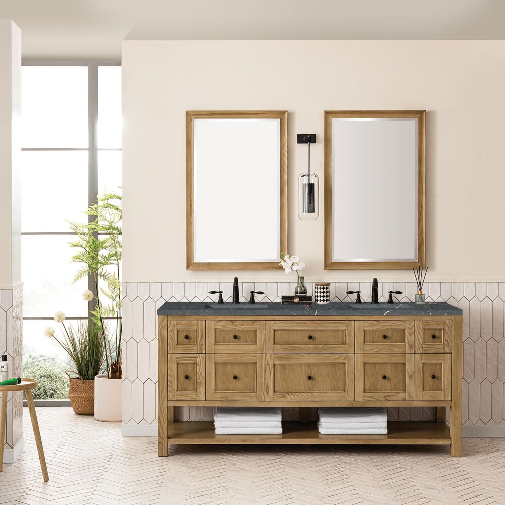 James Martin Vanities Breckenridge 72&quot; Double Bathroom Vanity in Light Natural Oak with 3 cm Parisien Bleu Quartz Top and Rectangular Sinks, , large
