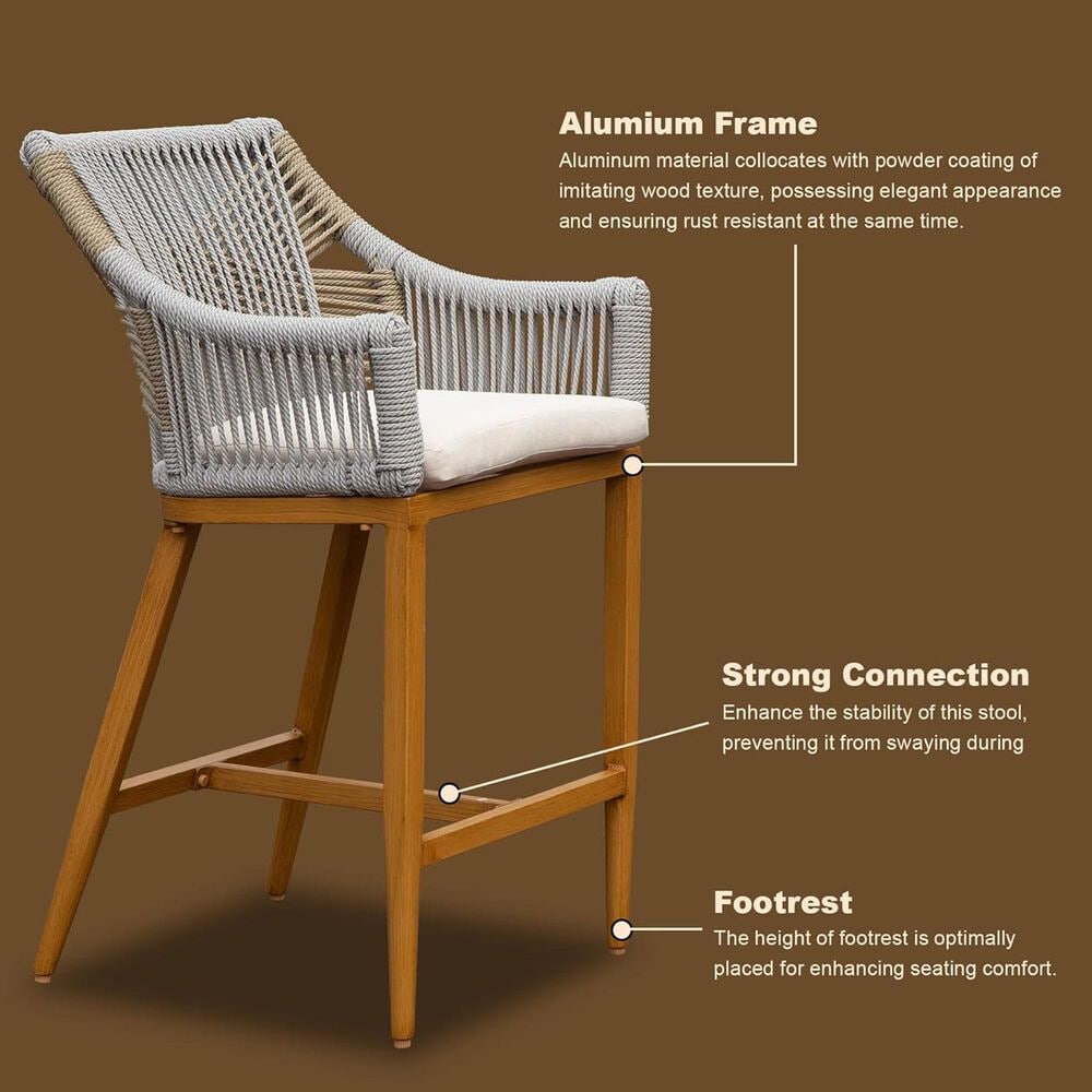 Hearth and Haven Outdoor Barstool with Square Backrest in Beige (Set of 2), , large